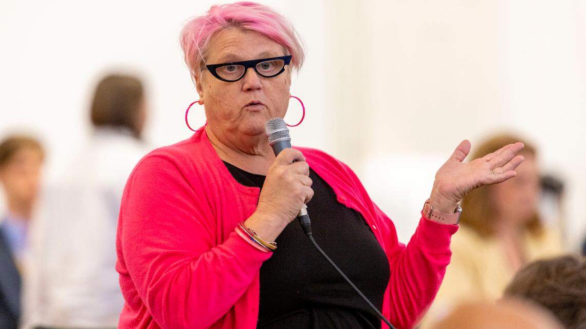 Rep. Allison Dahle speaks during a House floor debate on Wednesday, June 22, 2022 in Raleigh, N.C.