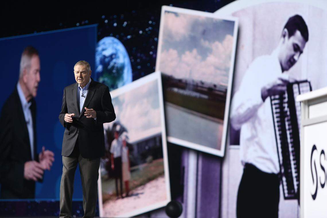 SAS Institute CEO Jim Goodnight talks onstage at the SAS Global Forum in Dallas in 2019.