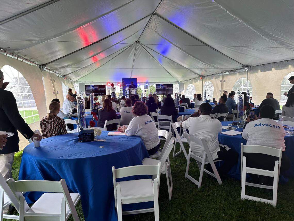 American Cancer Society advocates gather on Halifax Mall in Raleigh on Feb. 28, 2023.