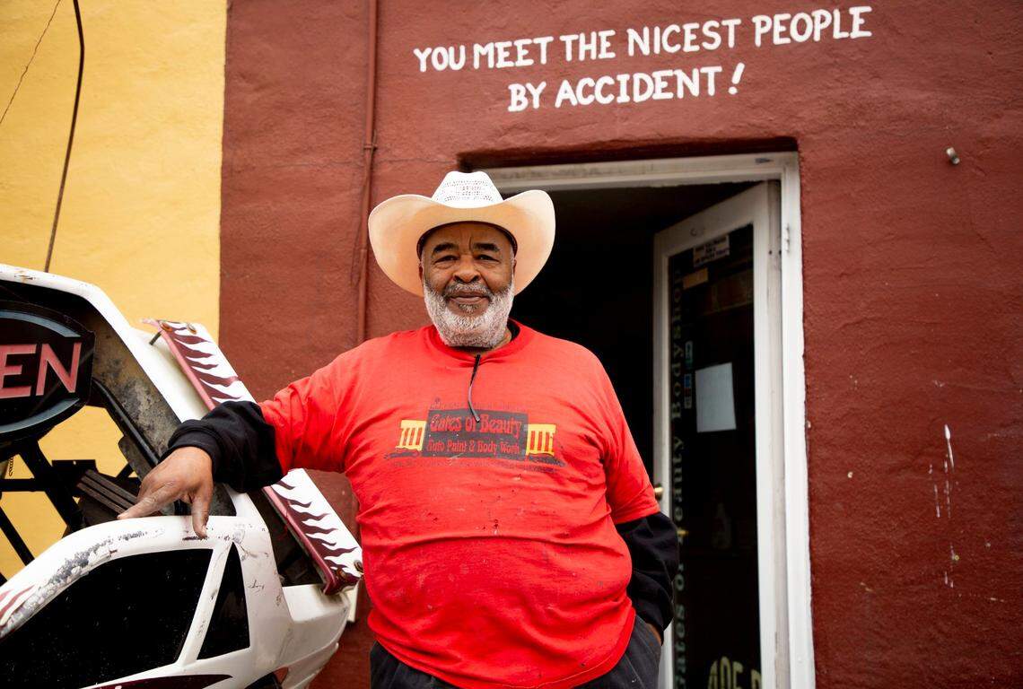 Brother Peacemaker, owner of Gates of Beauty Body Shop, stands for a portrait outside, on Wednesday, Feb. 10, 2021, in Carrboro, N.C.