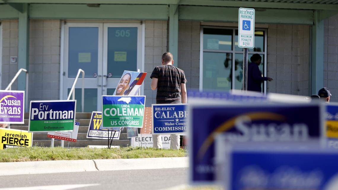 Voters enter the Chavis Community Center in Raleigh, North Carolina, on Tuesday, May 8, 2018.