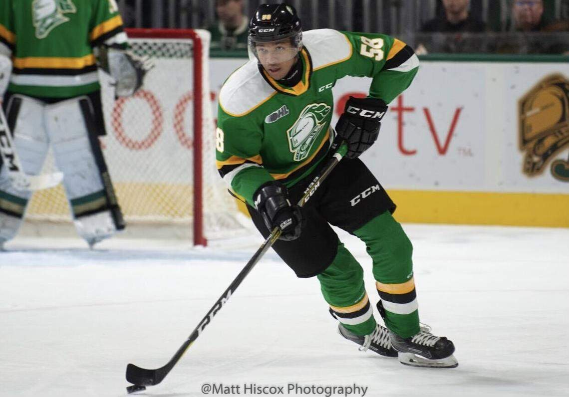 Defenseman Bryce Montgomery of the London Knights was a sixth-round pick by the Carolina Hurricanes in the 2021 NHL Entry Draft.