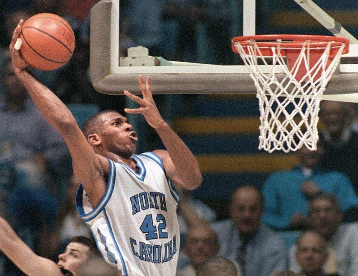 UNC’s Jerry Stackhouse drives to the basket against Wake Forest in 1995,