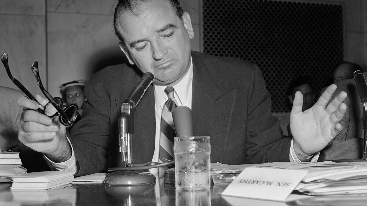 Sen. Joe McCarthy during a during a hearing on May 3, 1954. He claimed communists had infiltrated the State Department, the CIA And other government agencies.