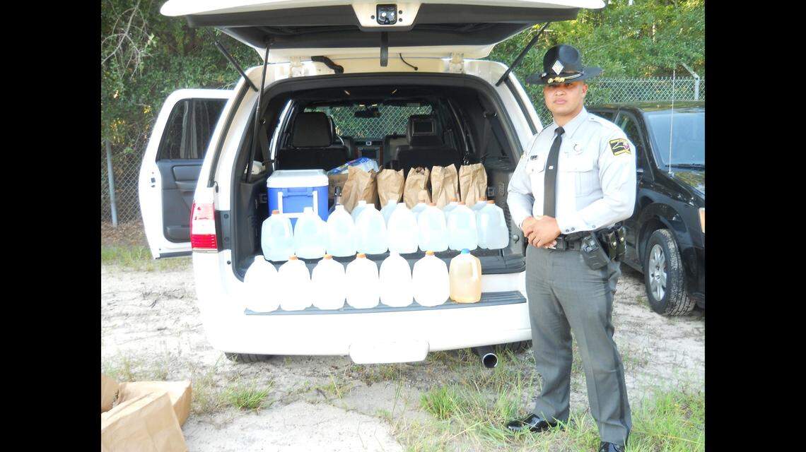 N.C. State Trooper C. Oxendine stopped a vehicle in Cumberland County for speeding and found 20 gallons of suspected moonshine, state officials said.