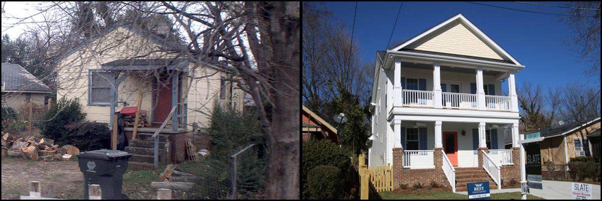 Photos of the home at 1505 E. Jones Street on December 6, 2011, left, and February 9, 2018.