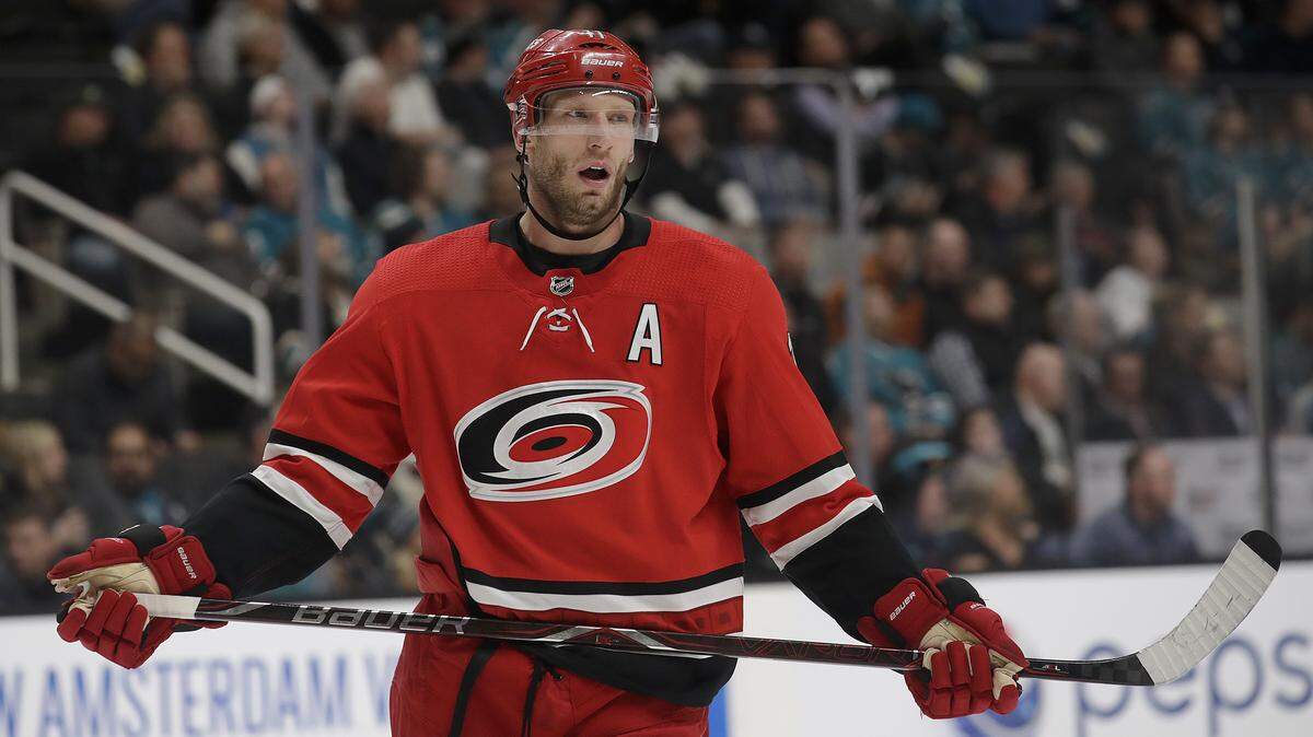 Carolina Hurricanes center Jordan Staal (11) against the San Jose Sharks during an NHL hockey game in San Jose, Calif., Wednesday, Dec. 5, 2018. (AP Photo/Jeff Chiu)
