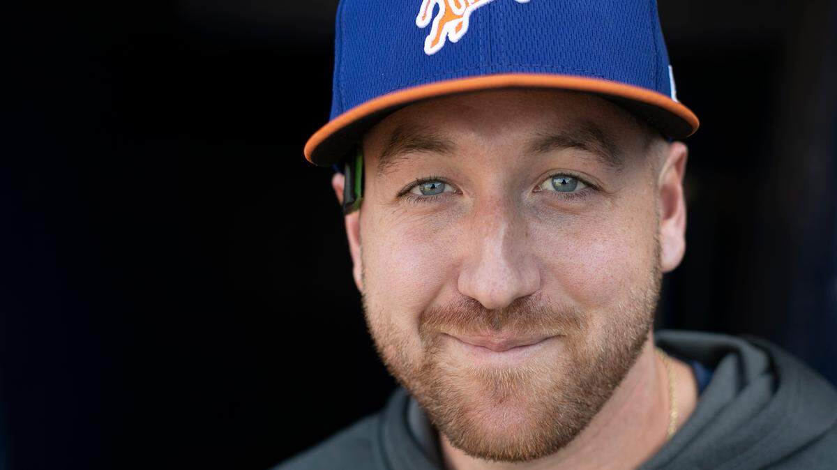 Durham Bulls’ pitcher Tyler Zombro poses for a portrait on Wednesday, April 27, 2022 at Durham Bulls Athletic Park in Durham, N.C. Zombro has returned to play after being hit in the head by a line drive in June 2021.
