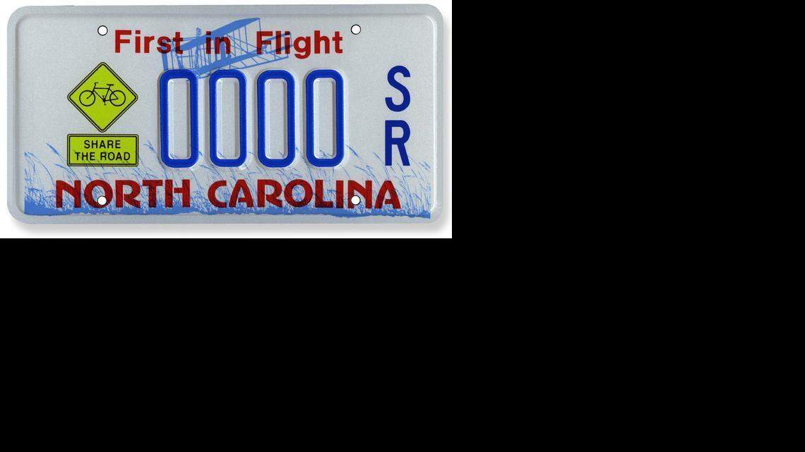Many North Carolina license plates feature the slogan "First in Flight" with a silhouette of the Wright Brothers plane.