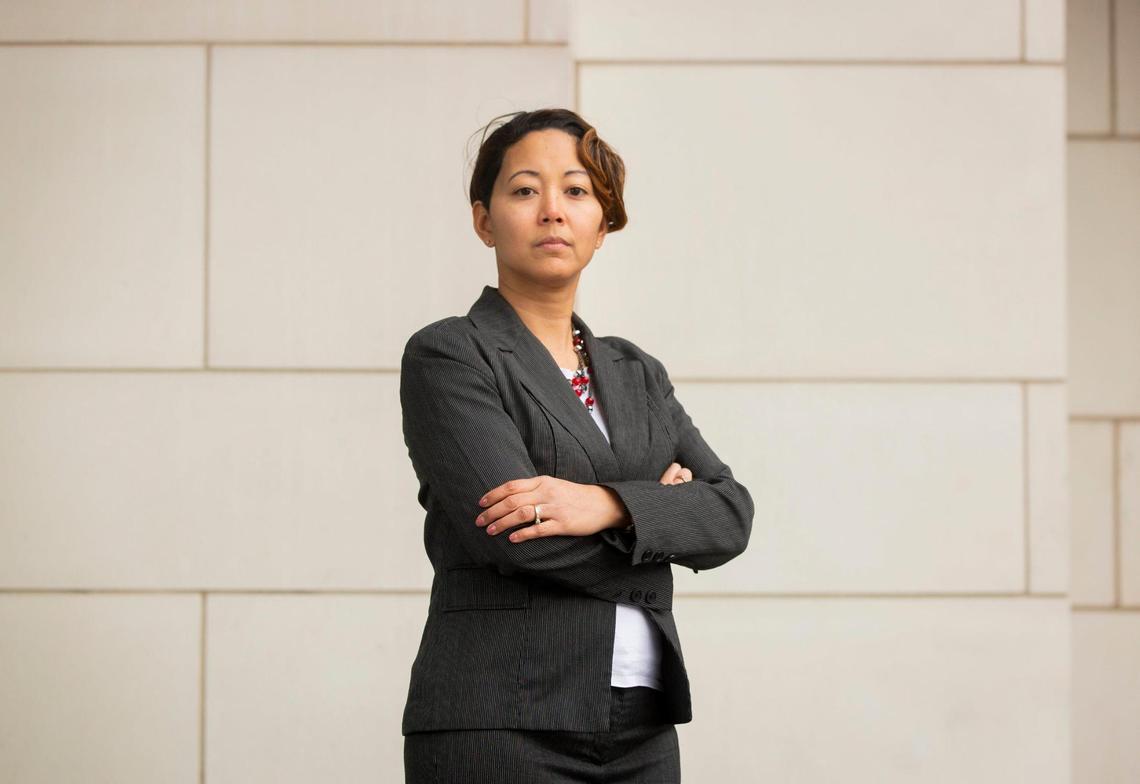 Dorothy Hairston Mitchell, the supervising attorney for North Carolina Central UniversityÕs Juvenile Law Clinic, stands for a portrait outside the law school building, on Monday, Feb. 22, 2021, in Durham, N.C.