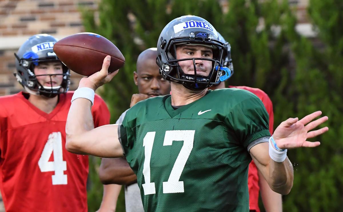 Duke quarterbackDaniel Jones throws a pass during the Blue Devil’s scrimmage Saturday, August 11, 2018 at Wallace Wade Stadium in Durham, N.C.