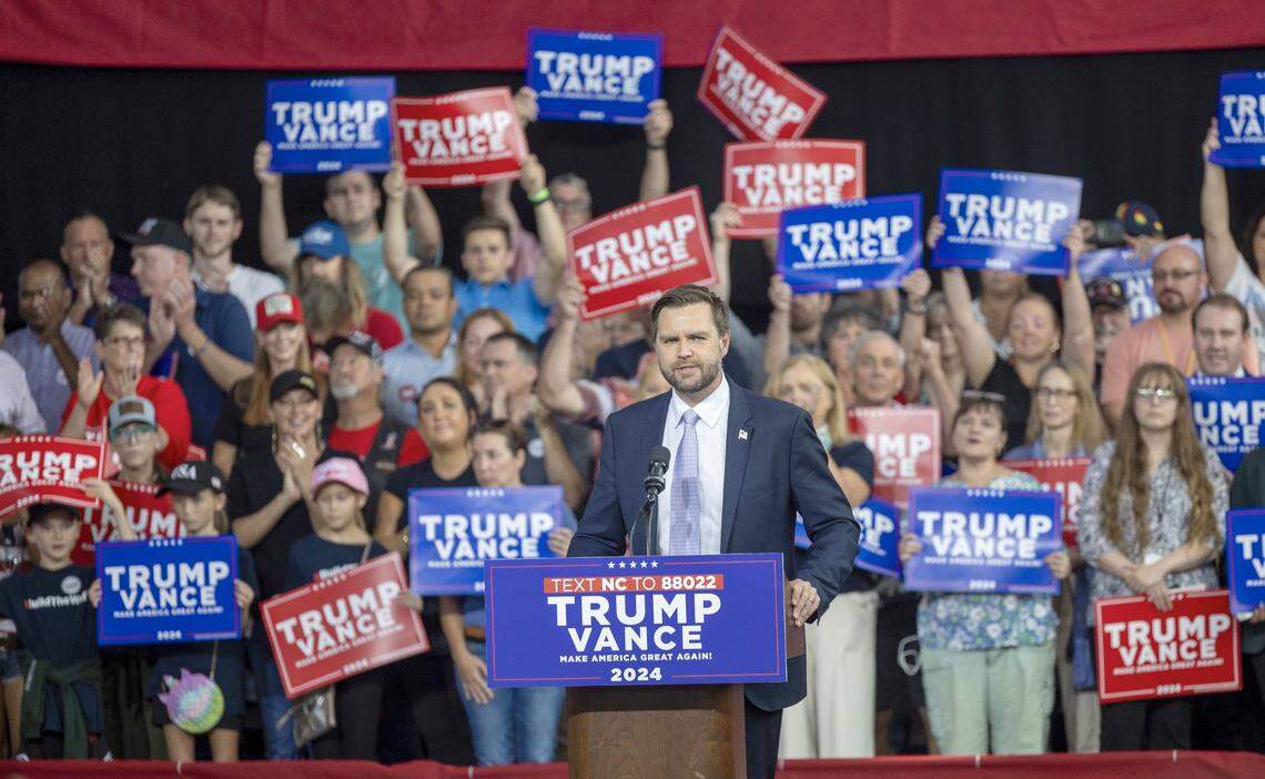 Republican Vice Presidential candidate Senator J.D. Vance delivers remarks during a campaign stop at Union Station on Wednesday, September 18, 2024 in Raleigh, N.C.
