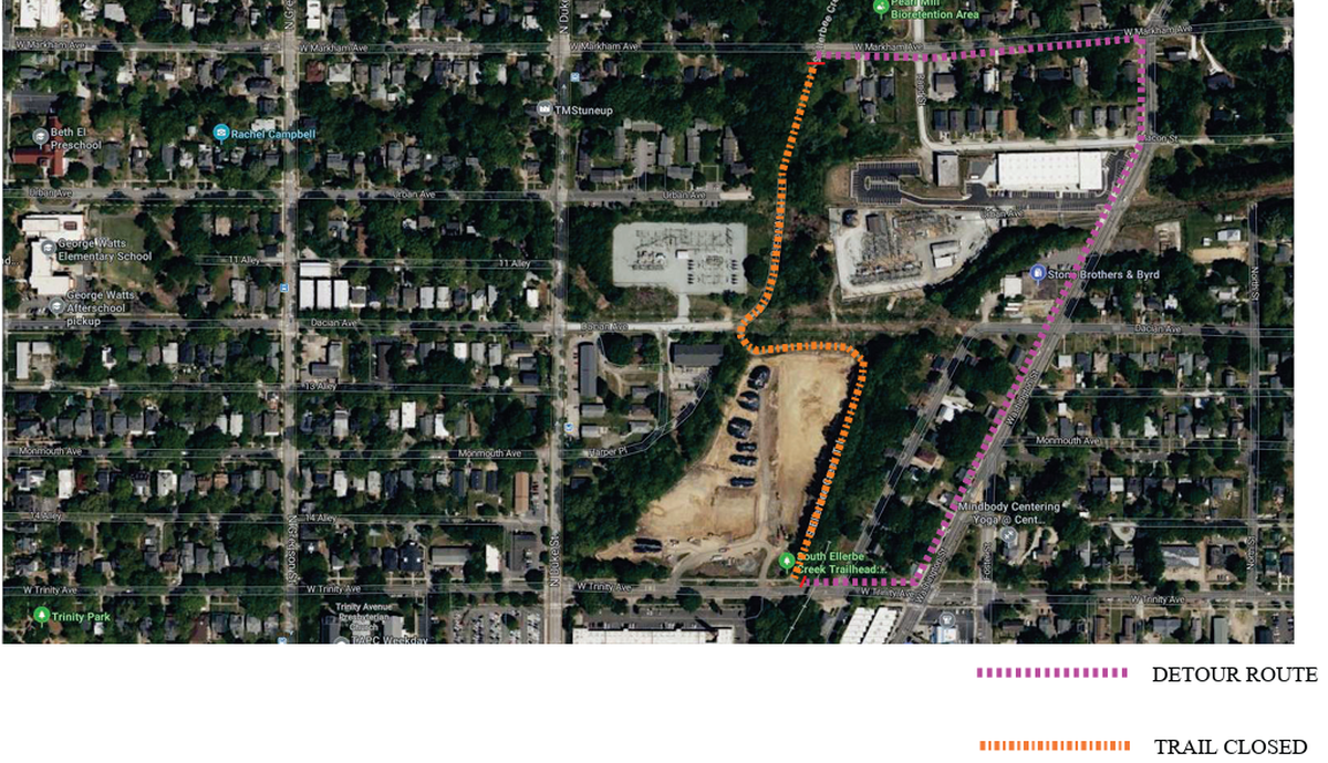 Drivers, pedestrians, and motorists are being detoured as Durham’s Duke Street is closed between W. Trinity Ave. and Monmouth Ave until late fall.