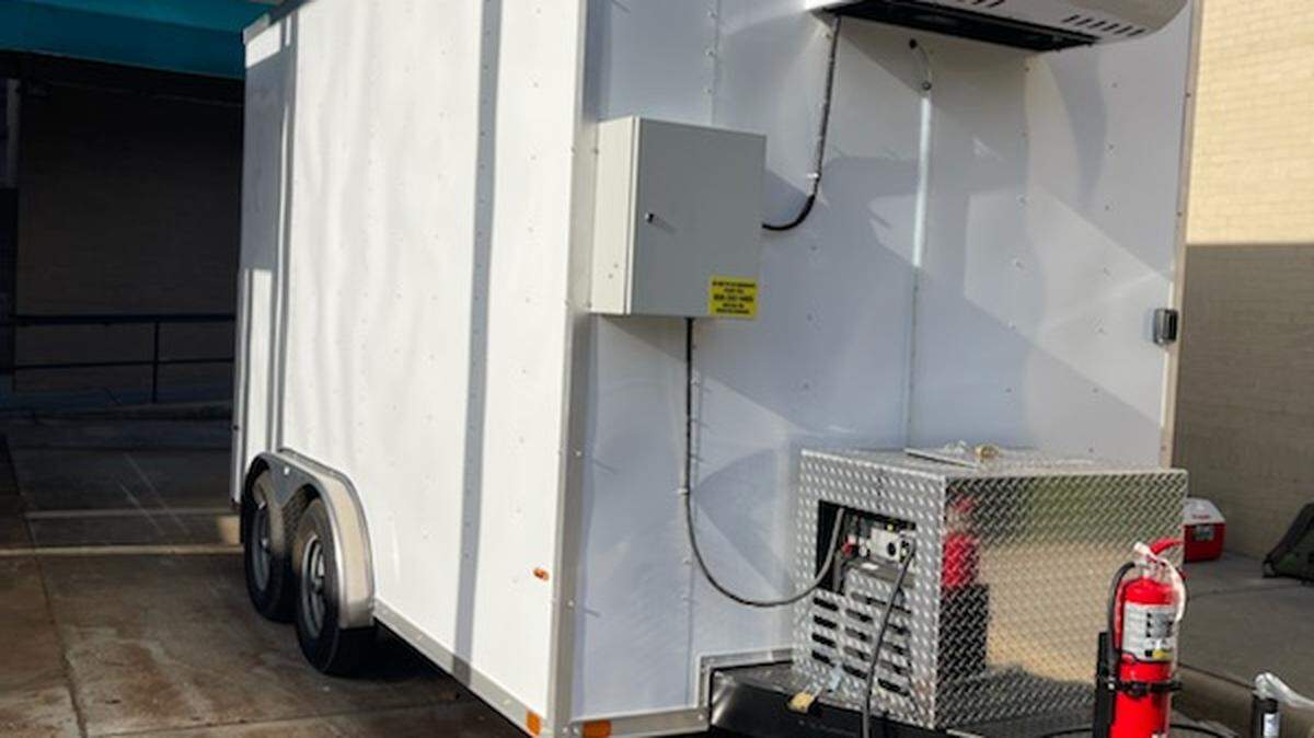 UNC Health Southeastern of Lumberton, NC, brought in this mobile morgue when the hospital’s on-site morgue reached its capacity last week.