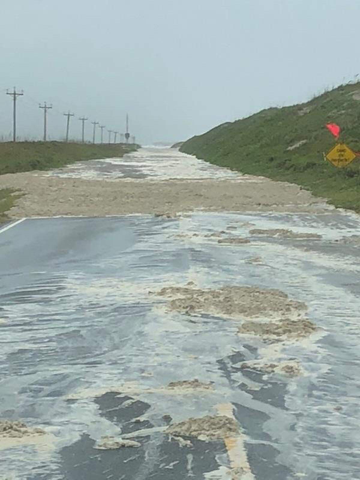 Ocean overwash on N.C. 12 on Ocracoke Island during Hurricane Florence.