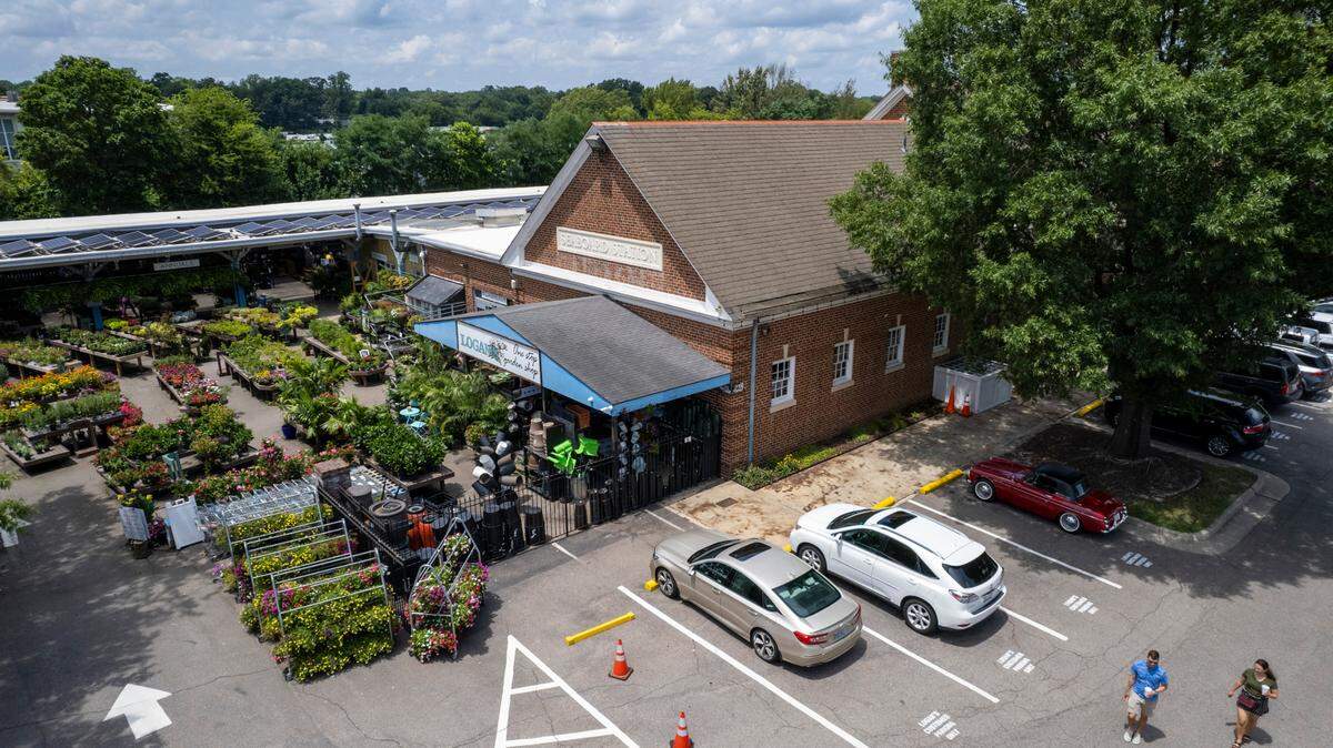An aerial view of Logan’s Garden Shop at Seaboard Station in Raleigh in 2022. This location has closed, and the garden center is now open at the State Farmers Market.