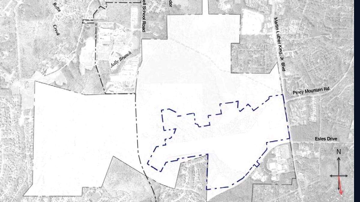 A map shared with the UNC-Chapel Hill Board of Trustees in November shows the roughly 947 acres that comprise Carolina North. The smaller parcel at bottom right marks the former Horace Williams Airport where UNC could build the first phase of its new campus.