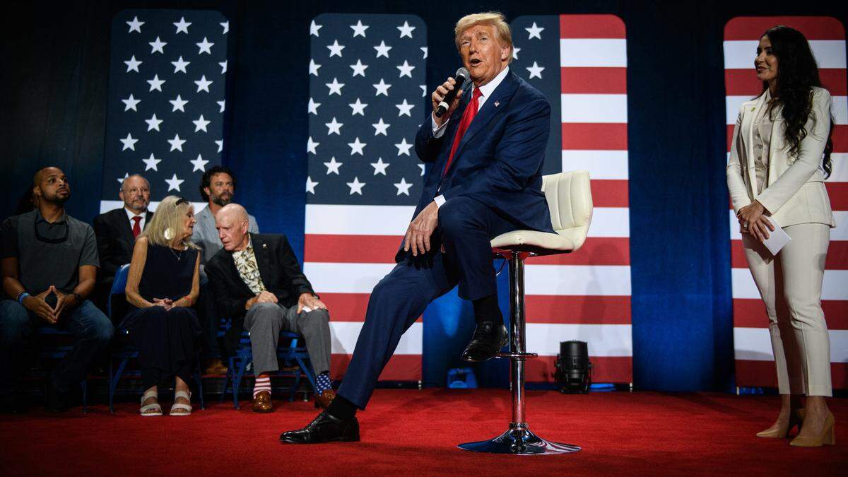 Republican presidential nominee and former U.S. President Donald Trump speaks at a town hall event at the Crown Arena on Friday, October. 4, 2024.