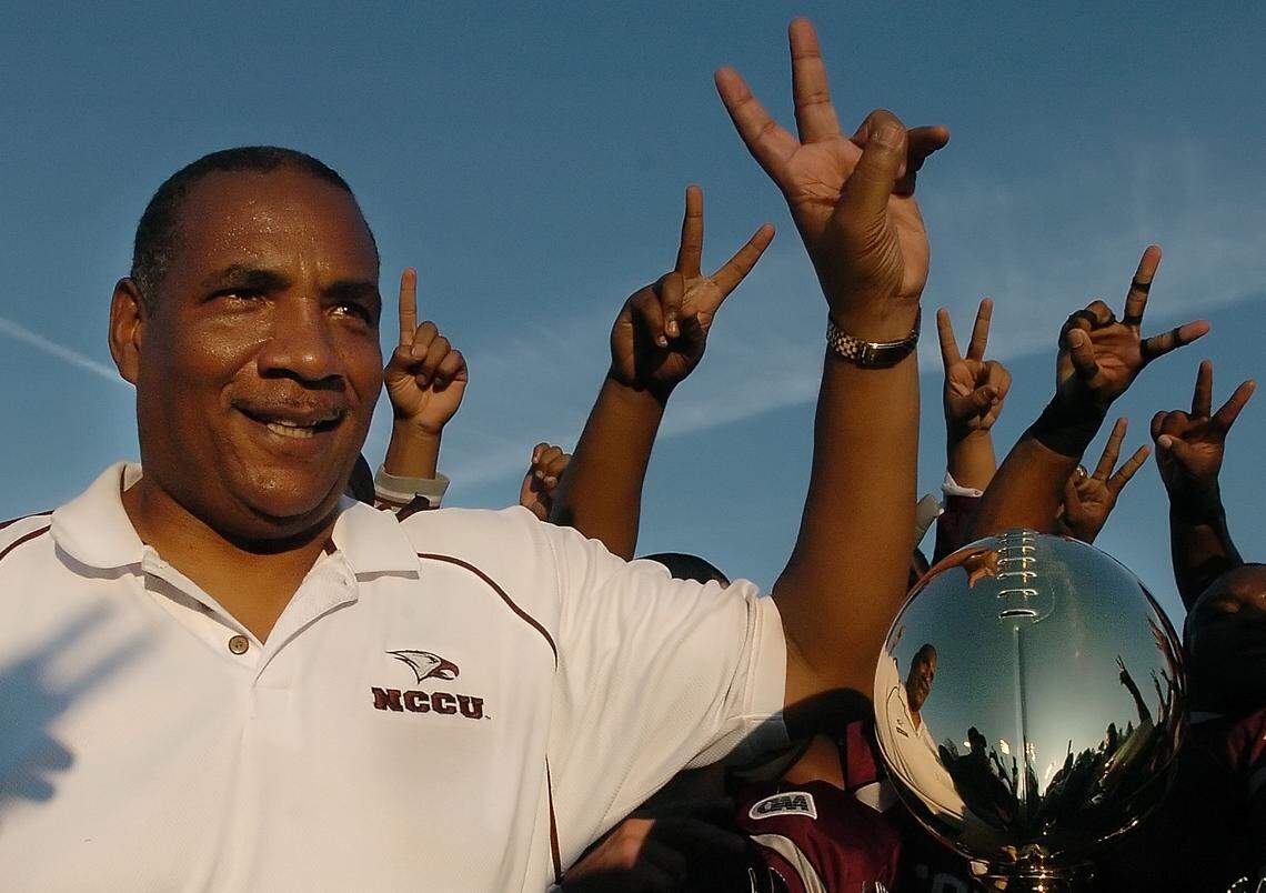 In their final year of CIAA competition Rod Broadway makes it two in a row and remains undefeated at 11-0 on the strength of Brandon Gilbert’s 51 yard field goal as time expired to win the game for the Eagles at O’Kelly Riddick Stadium Saturday Nov.11, 2006 in Durham,NC. They beat Elizabeth City State University 17-14.