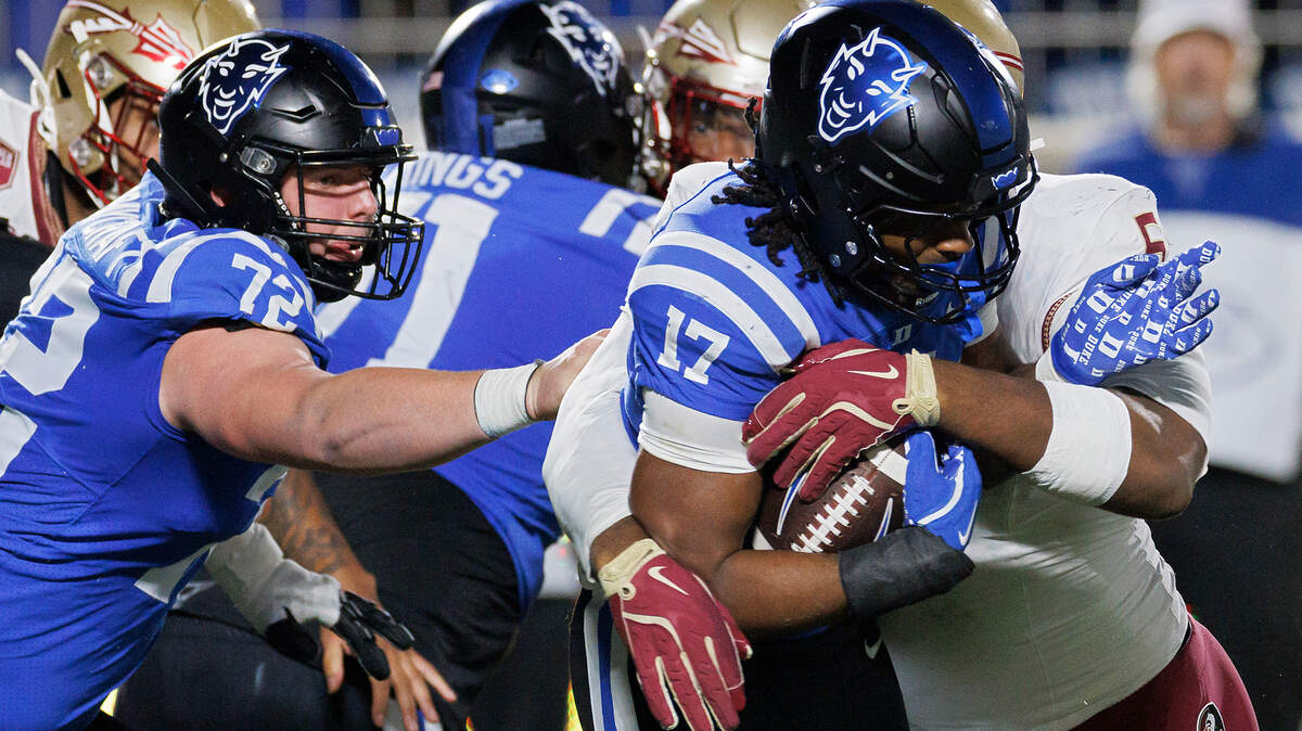 Duke’s Star Thomas runs the ball during the first half of the Blue Devils’ game against Florida State on Friday, Oct. 18, 2024, at Wallace Wade Stadium in Durham, N.C.