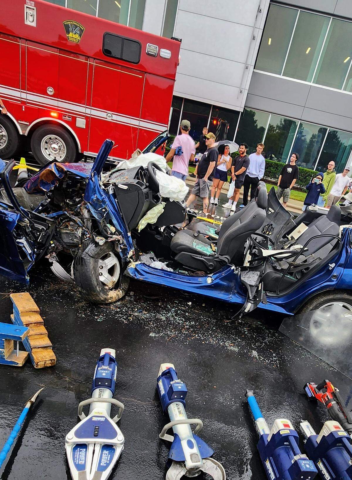 Remains of a demolished car after Durham firefighters took it apart during a demonstration on Saturday, Aug. 2, 2025.