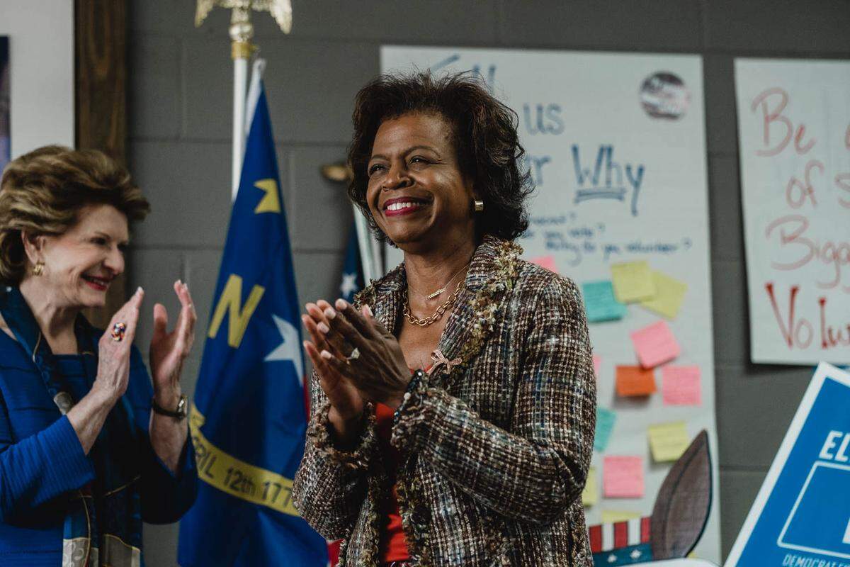 Democratic U.S. Senate candidate Cheri Beasley greets the crowd at a campaign event on Wednesday, Oct. 19, 2022 in Smithfield, N.C.