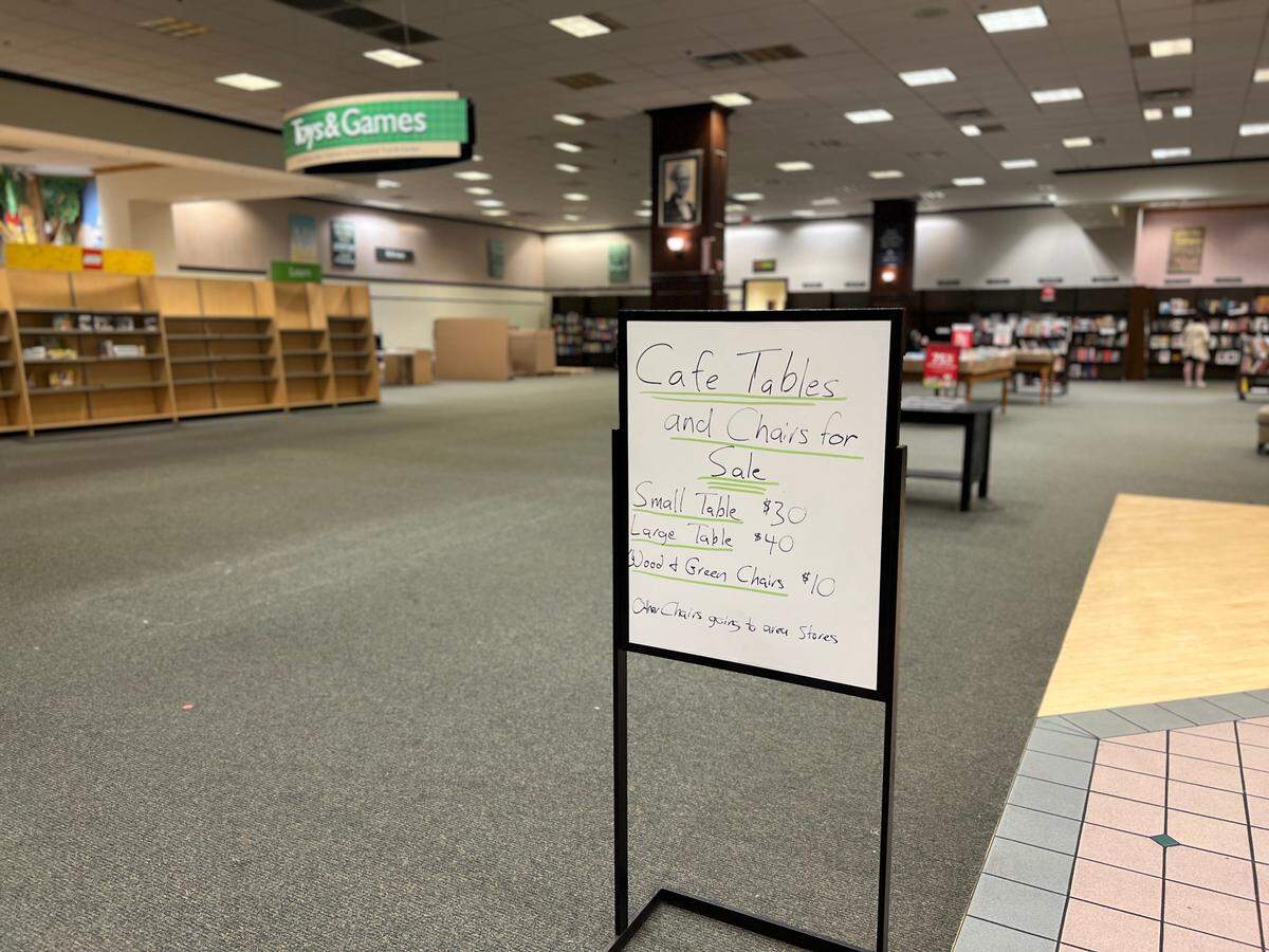 The coffee tables and chairs at the Barnes & Noble in Cary are on sale in addition to books, magazines, CDs and Vinyls.