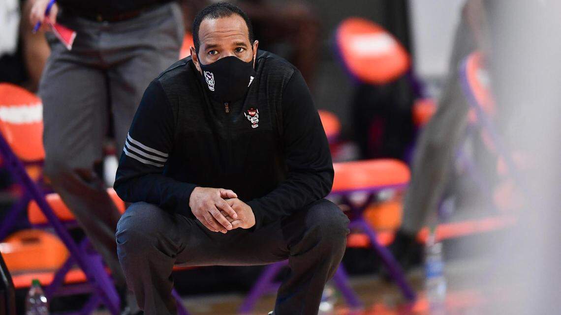 NC State head coach Kevin Keatts watches the action during the second half of the Wolfpack’s game against Clemson January 5, 2021.