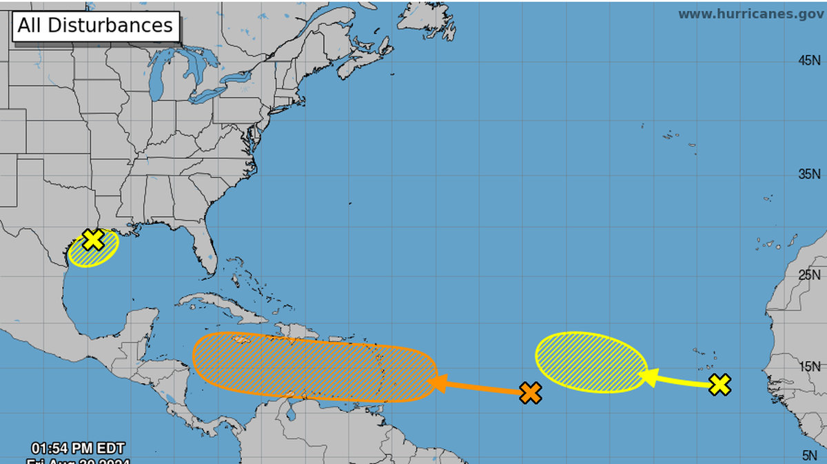 Meteorologists will be watching three disturbances in the Atlantic for possible development into tropical depressions through the next week or so. September is historically a busy month for tropical storms.