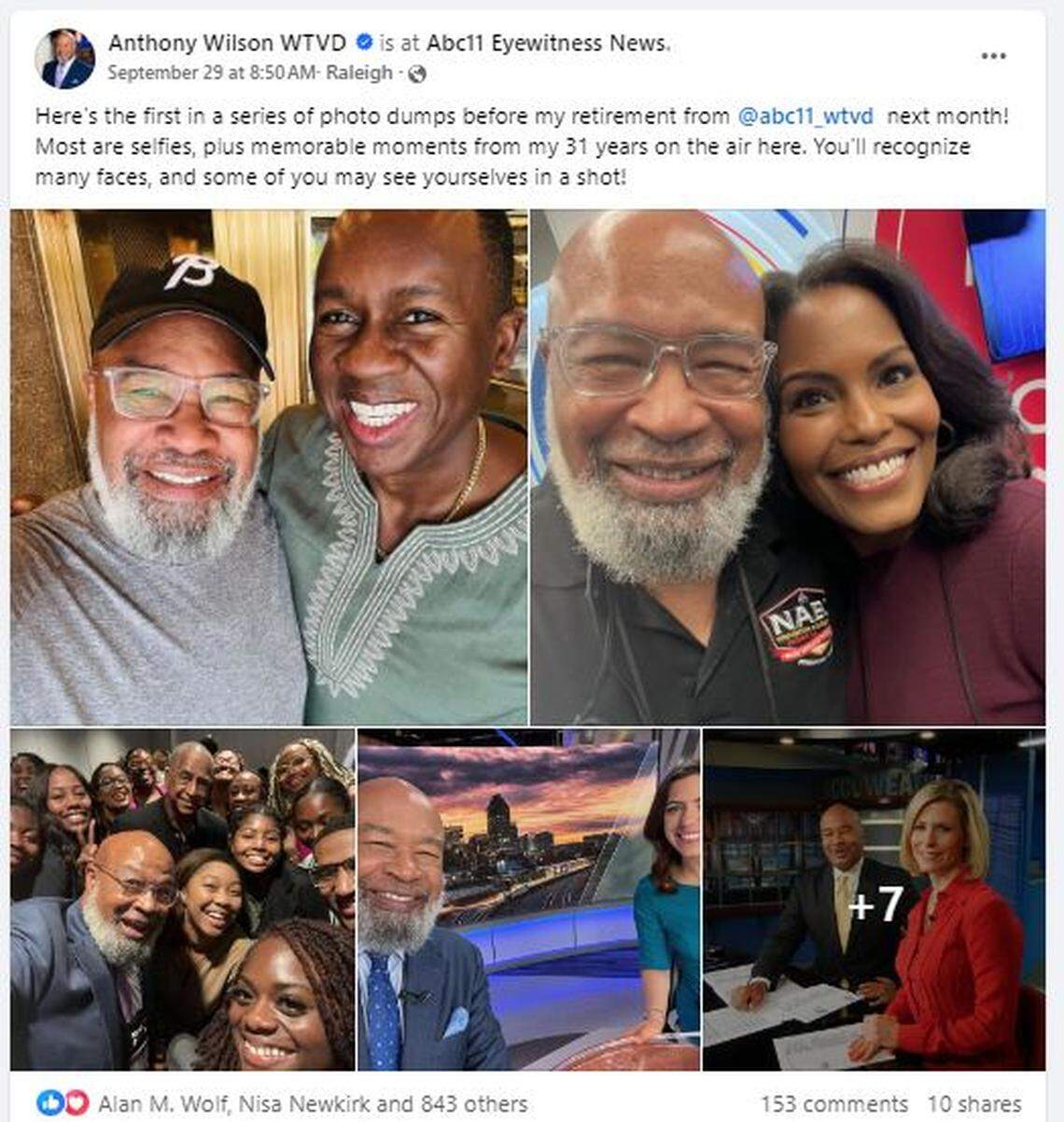 ABC11 anchor/reporter Anthony Wilson shared photos on his Facebook page in the weeks leading up to his retirement from WTVD.
