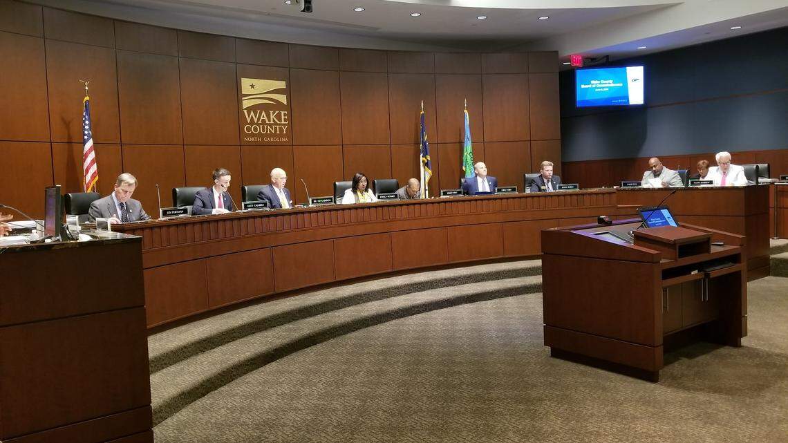 The Wake County Board of Commissioners during a June 4, 2018, meeting.