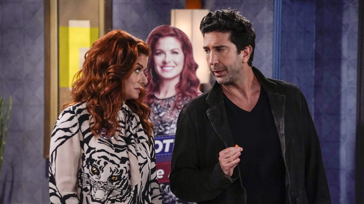 Debra Messing, left, as Grace Adler, and David Schwimmer as Noah Broader in NBC’s “Will & Grace.”