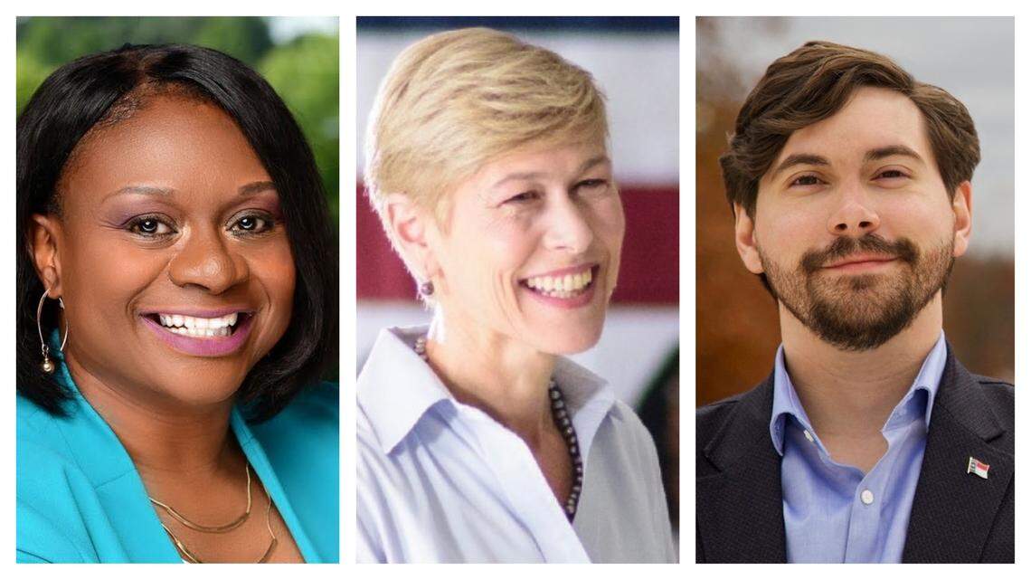 From left, Democrats Monika Johnson-Hostler, Deborah Ross and Andrew Terrell are running for the U.S. House in North Carolina’s 2nd Congressional District. Also running are Democrat Ollie Nelson, Republican Alan Swain and Libertarian Jeff Matemu.
