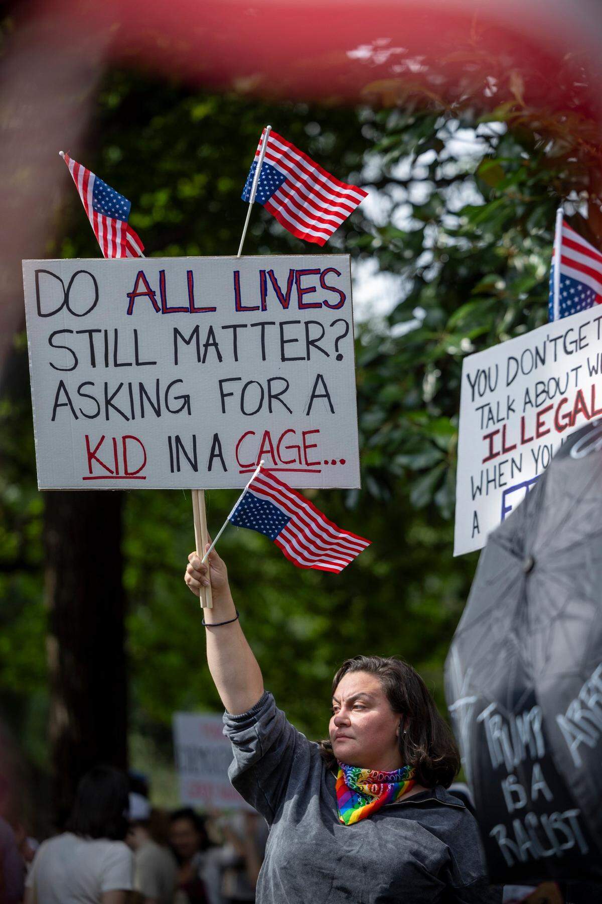 Hundreds of demonstrators rally at the North Carolina State Capitol on Saturday, June 14, 2025. The event was one of dozens held across the state and hundreds nationwide during what organizers called a nationwide day of defiance against the Trump administration.