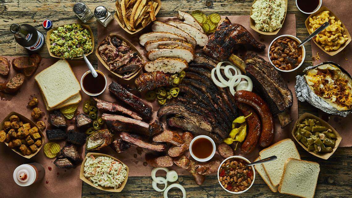 Texas BBQ from Hutchins, Chicken, Pork, Beef, Brisket and all the sides