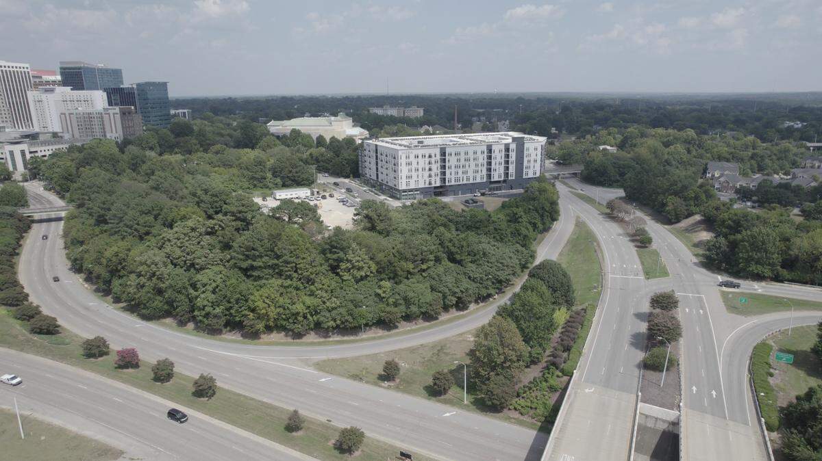 The ramp connecting westbound Martin Luther King Jr. Boulevard with northbound McDowell Street in downtown Raleigh was closed permanently in April 2026. The land the ramp was built on will be part of a larger development that includes the Mira apartment building, center.