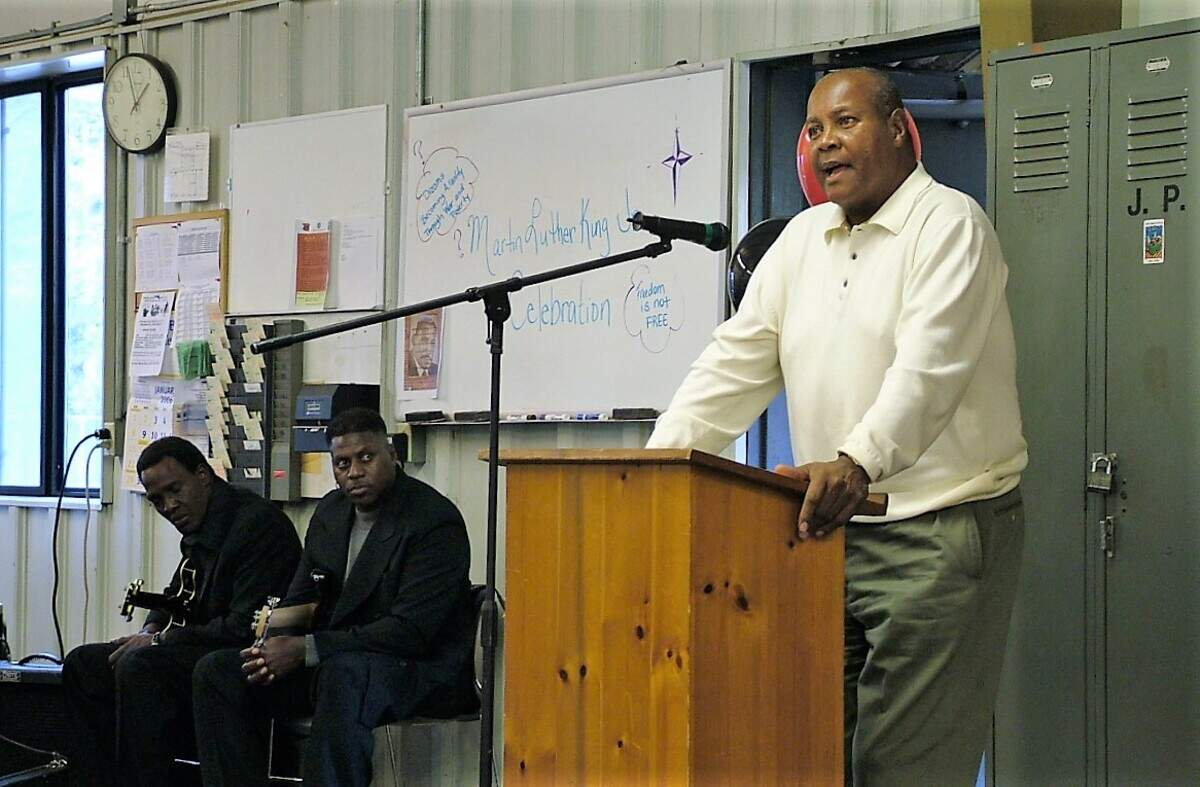 Fred Battle speaks to town employees during the 2006 Martin Luther King Jr. Employee Celebration. Battle was active in the 1960s Civil Rights Movement and worked many years for the town in the Public Works and Parks departments.