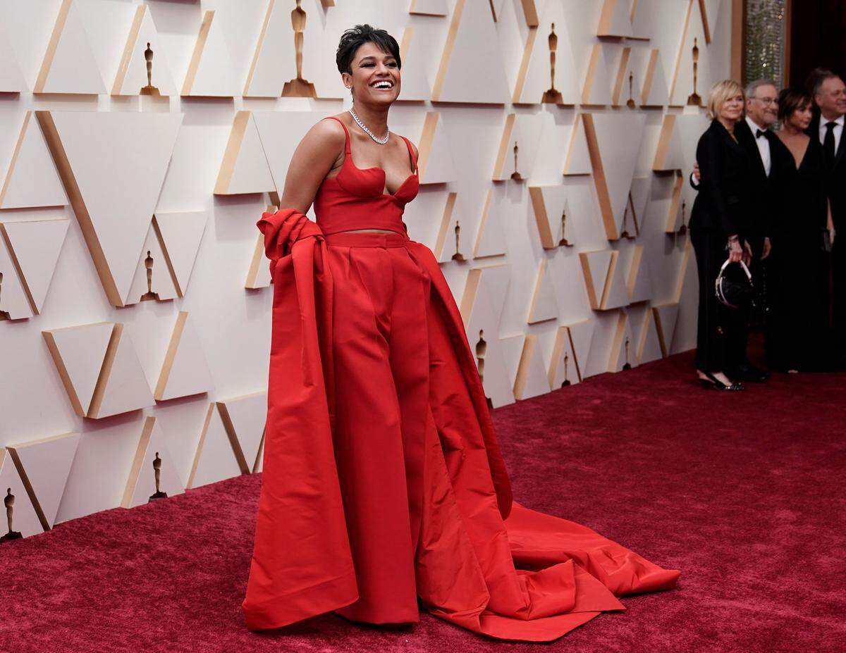 Ariana DeBose arrives at the Oscars on Sunday, March 27, 2022, at the Dolby Theatre in Los Angeles.