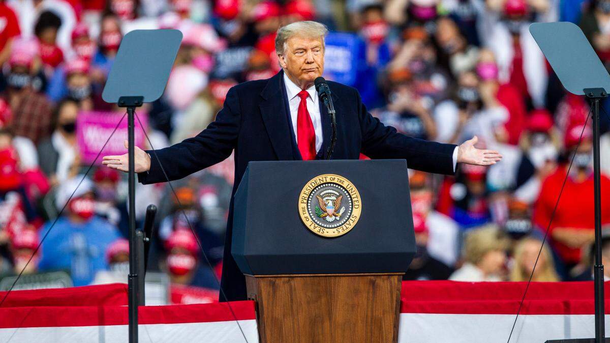 President Donald Trump speaks during a campaign rally at the Fayetteville Regional Airport Saturday, Sept. 19, 2020.