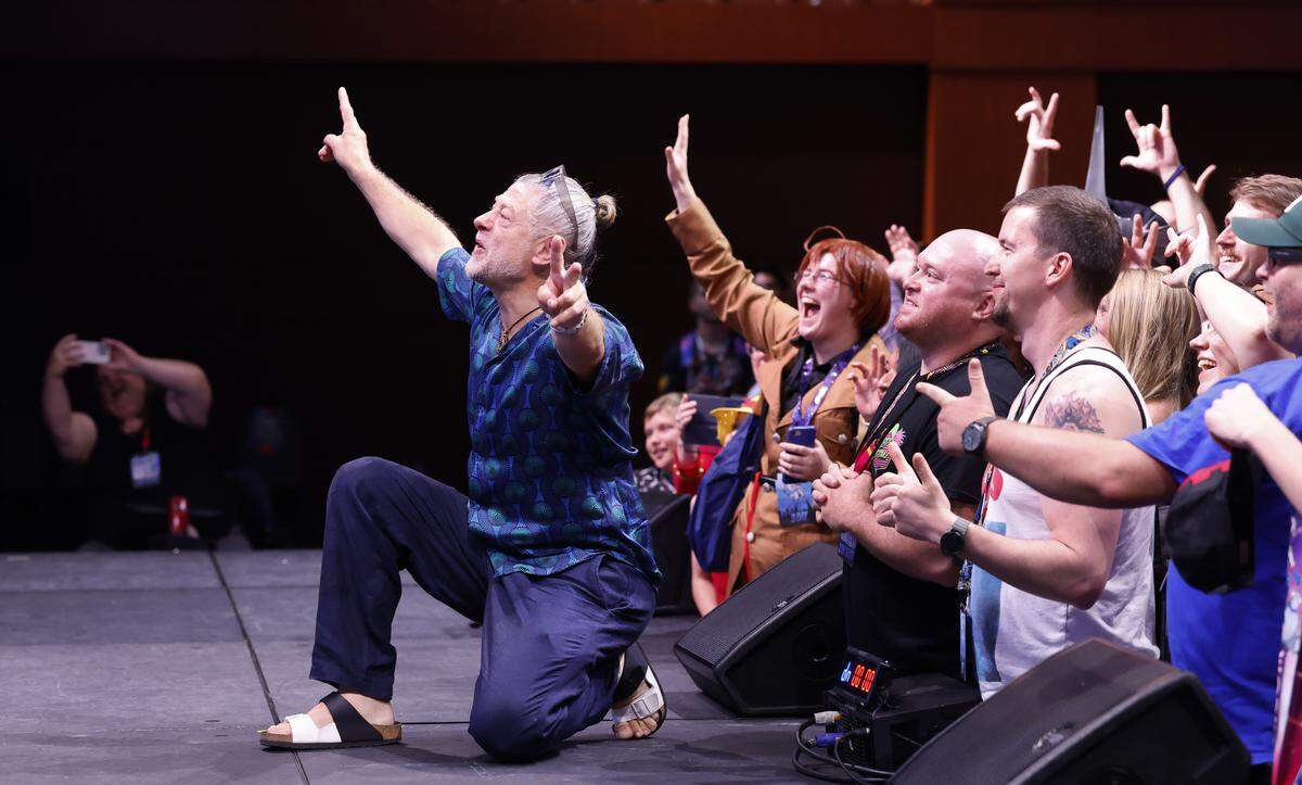 Andy Serkis takes a photo with fans after speaking during GalaxyCon Raleigh at the Raleigh Convention Center Saturday, July 26, 2025.