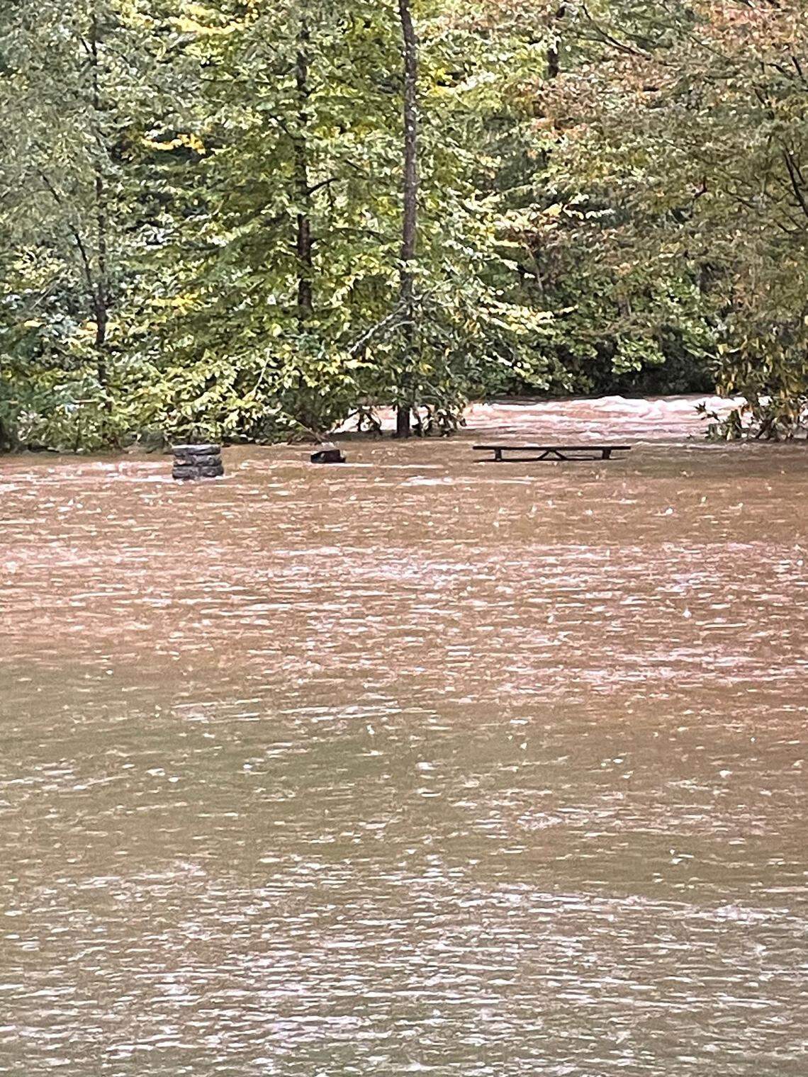 A National Park Service photo shows flooding at the Linville Falls, N.C. picnic area, Sept. 26, 2024.