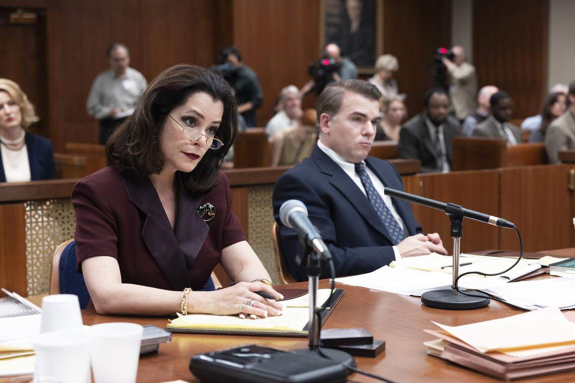Parker Posey as Freda Black and Cullen Moss as Durham DA Jim Hardin in the HBO Max series “The Staircase.”