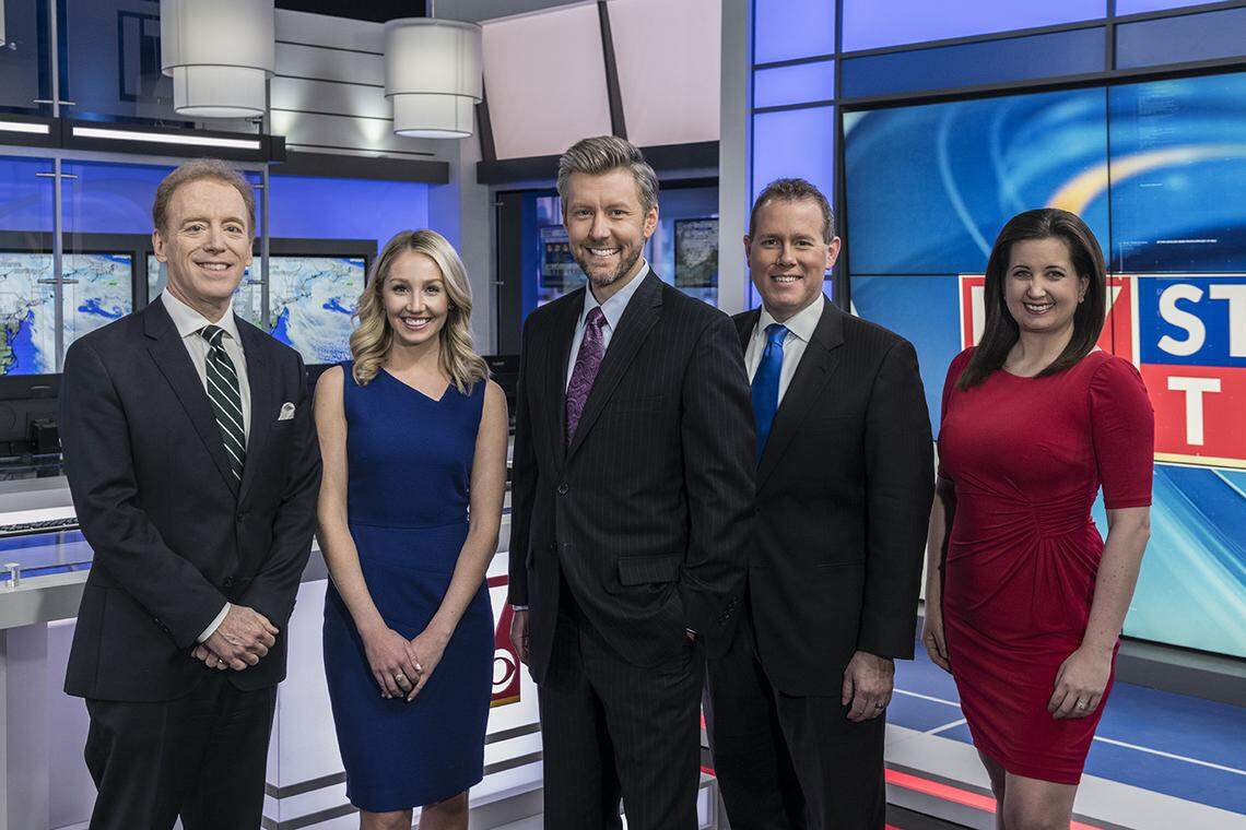 The CBS 17 Storm Team in 2018, L-R: Bill Reh, Erin Clanahan, Wes Hohenstein, Paul Heggen and Kristin Ketchell. Clanahan and Ketchell are no longer at WNCN.
