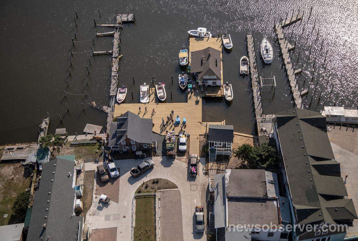 Supplies arrive at a dock in Ocracoke Saturday, Sept. 7, 2019 following Hurricane Dorian.