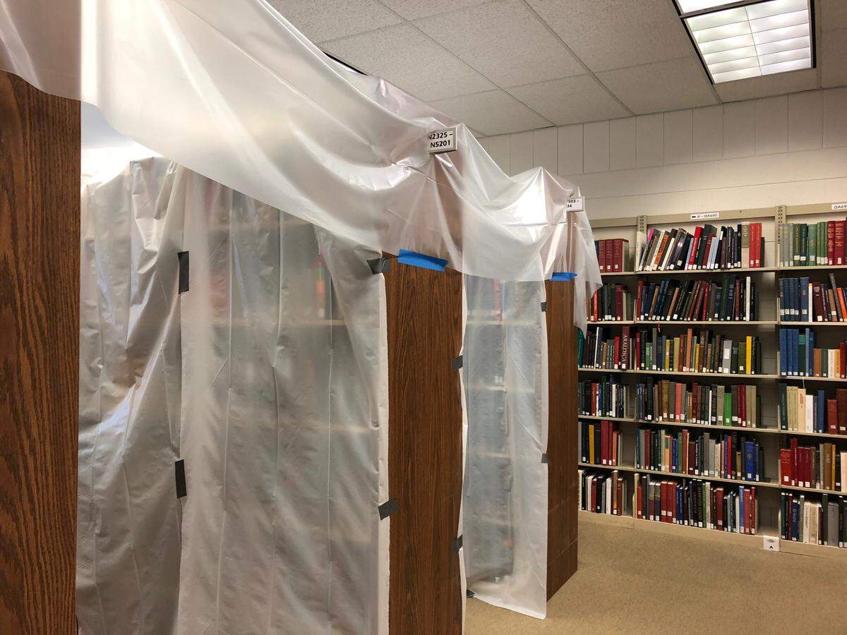 The Hanes Art Center's library has a leaking roof.