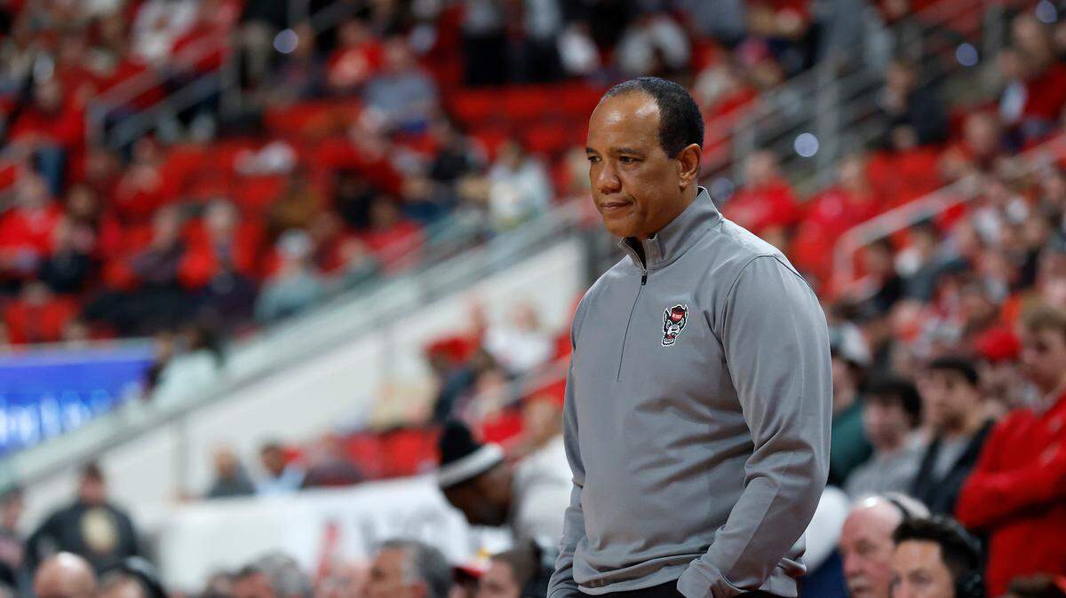 N.C. State head coach Kevin Keatts reacts during the second half of the Wolfpack’s 91-66 loss to Louisville on Wednesday, Feb. 12, 2025, at Lenovo Center in Raleigh, N.C.