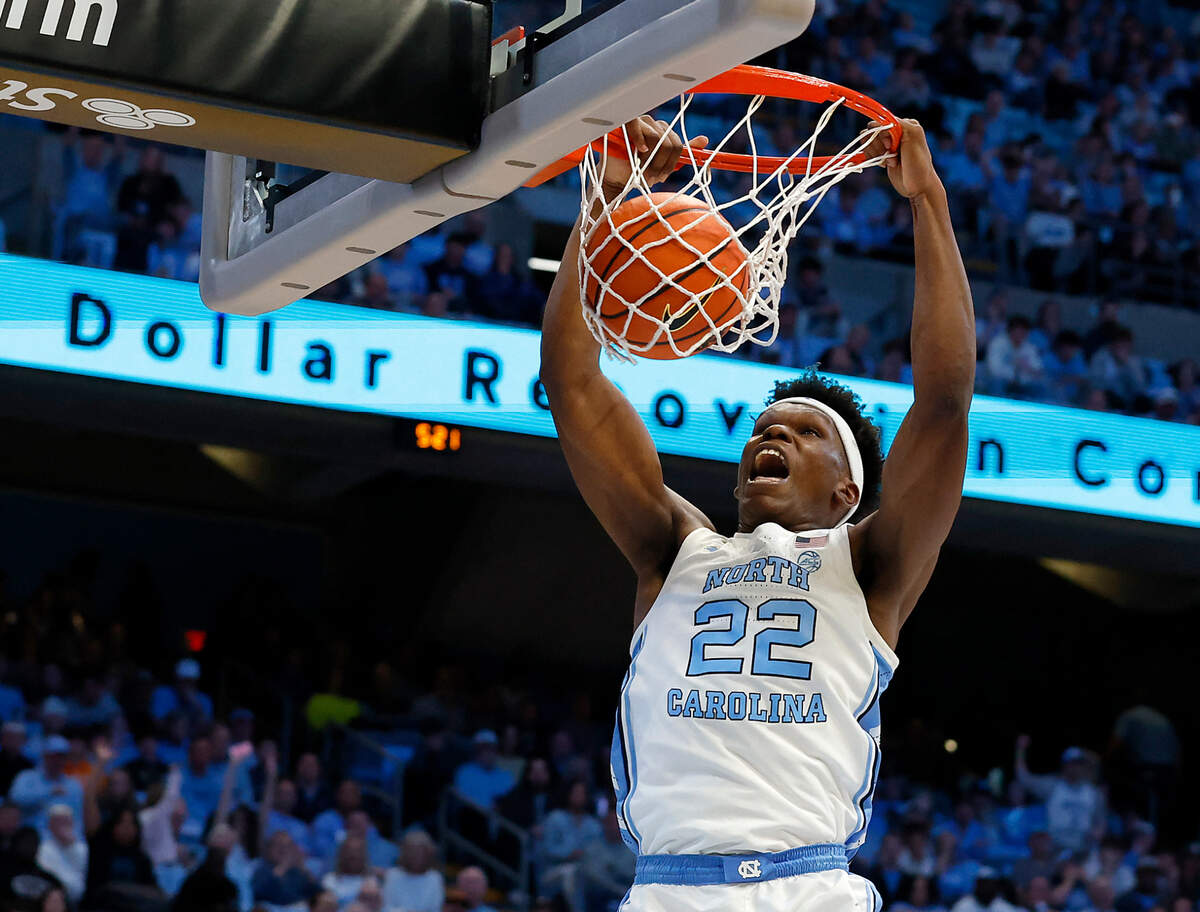 North Carolina’s Ven-Allen Lubin slams in two during the second half of the Tar Heels’ 93-67 win over La Salle on Saturday, Dec. 14, 2024, at the Smith Center in Chapel Hill, N.C.