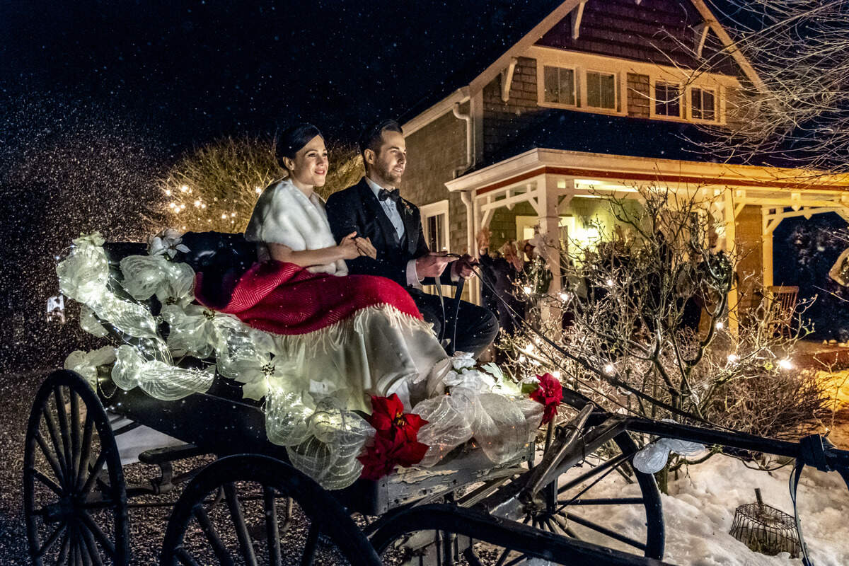 Erin Krakow, left, and Niall Matter in the Hallmark Movies & Mysteries movie “Marrying Father Christmas.”