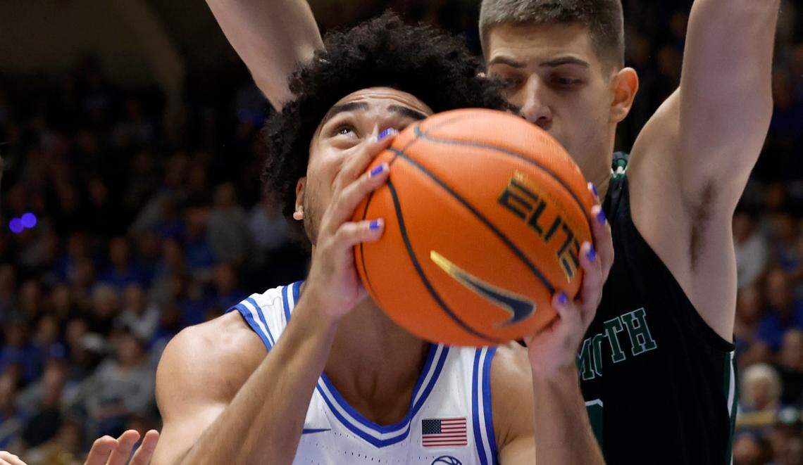Duke’s Jared McCain (0) looks to the basket during the first half of Duke’s game against Dartmouth at Cameron Indoor Stadium in Durham, N.C., Monday, Nov. 6, 2023.