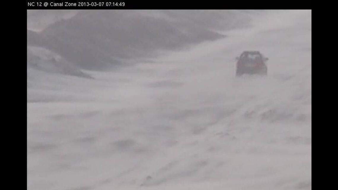 This is a photo taken of the “S-Curves” area of NC 12 by NCDOT cameras during a storm in 2013.
